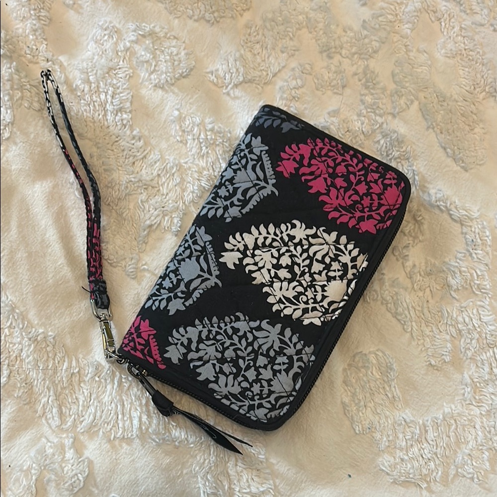Vera Bradley Black, Pink, and White Wristlet